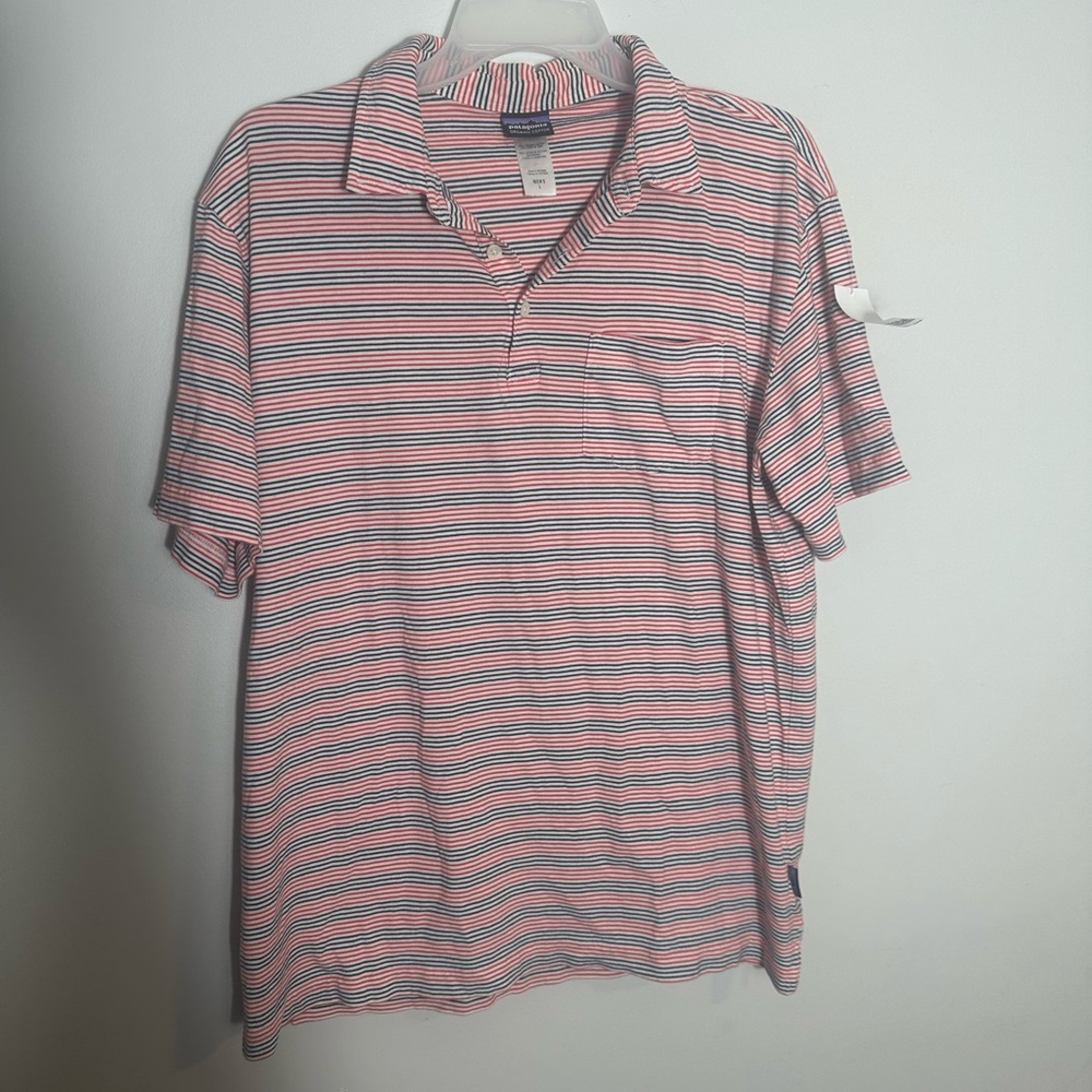 Patagonia Red and White Polo Shirt Classic Stripes